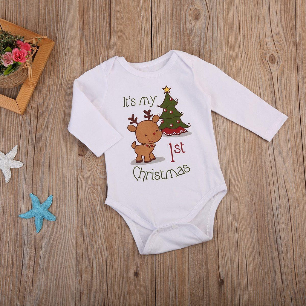 Grenouillère à manches longues avec imprimé de cerf et d'arbre de Noël pour bébés garçons et filles