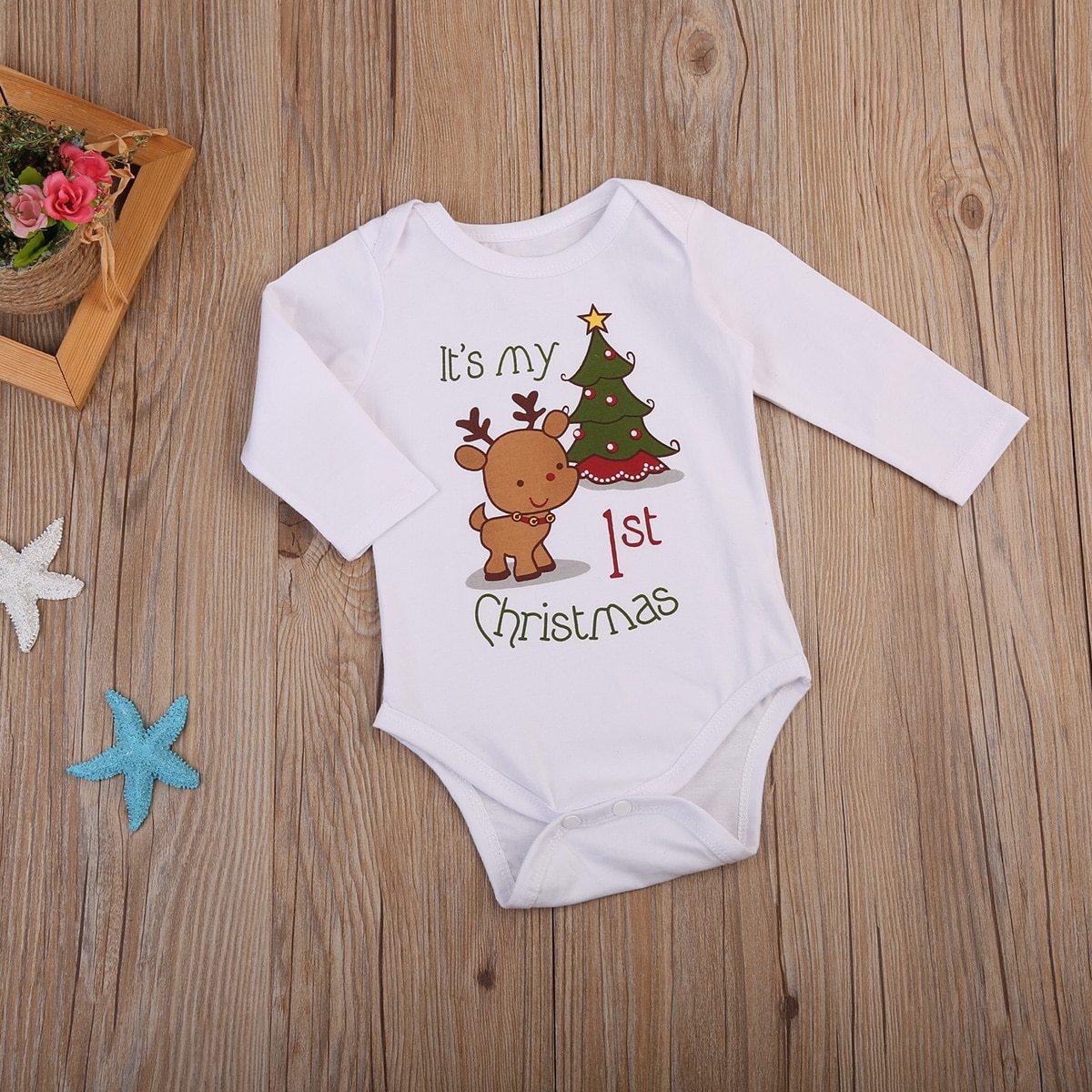Grenouillère à manches longues avec imprimé de cerf et d'arbre de Noël pour bébés garçons et filles