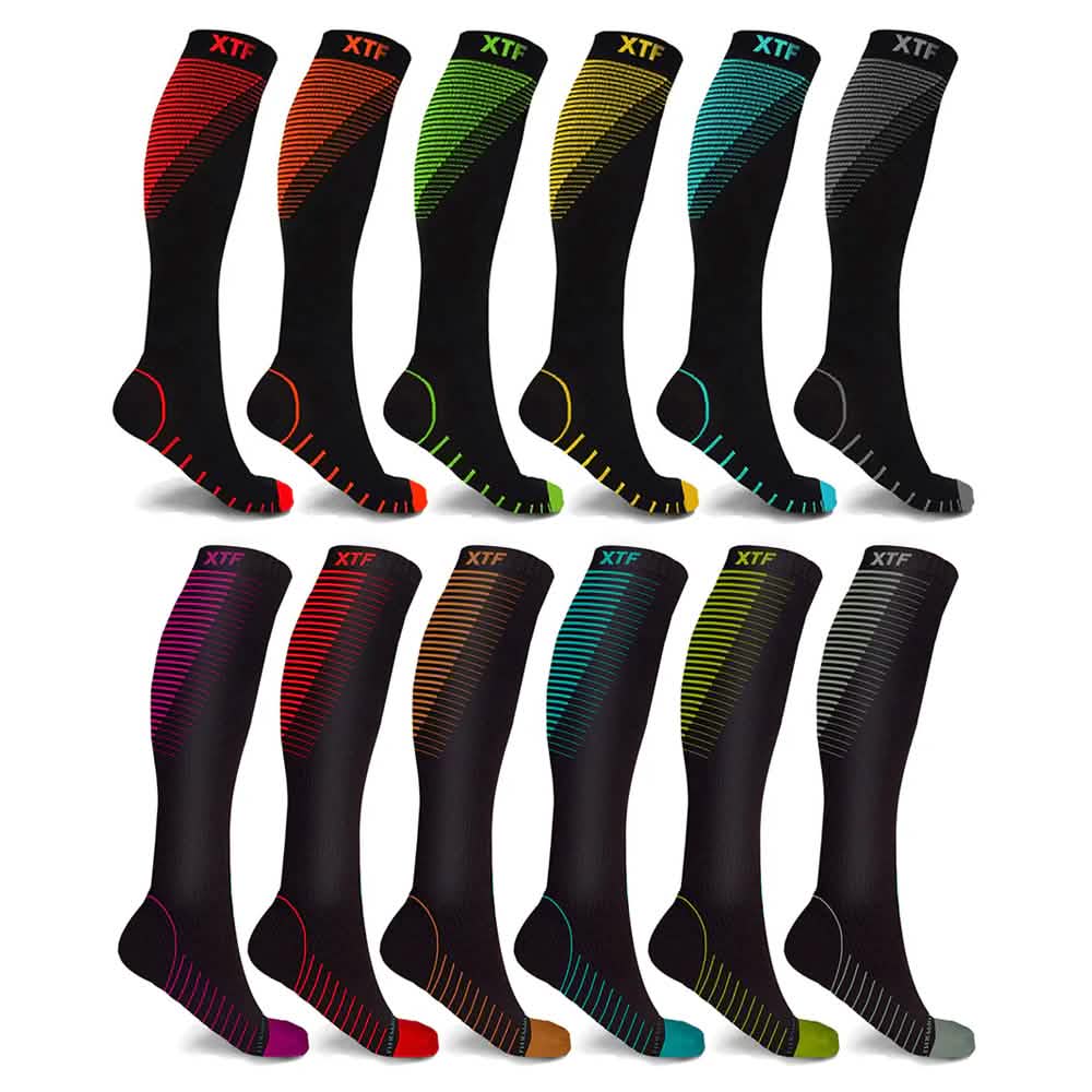 Lot de 12 paires : Chaussettes de compression athlétiques montantes à contention dégressive