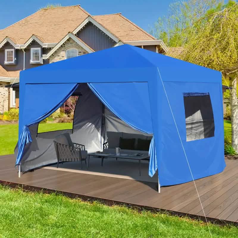 Tonnelle de jardin escamotable de 3 x 3 m avec parois latérales amovibles et fermeture éclair