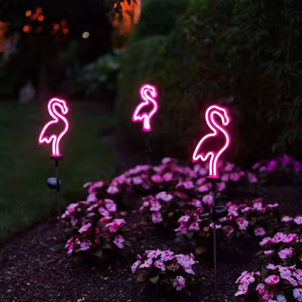 Flamant rose néon lumineux pour pelouse