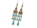 Turquoise and Antiqued Brass Dangle Earrings – Handcrafted, 2.5 Inch