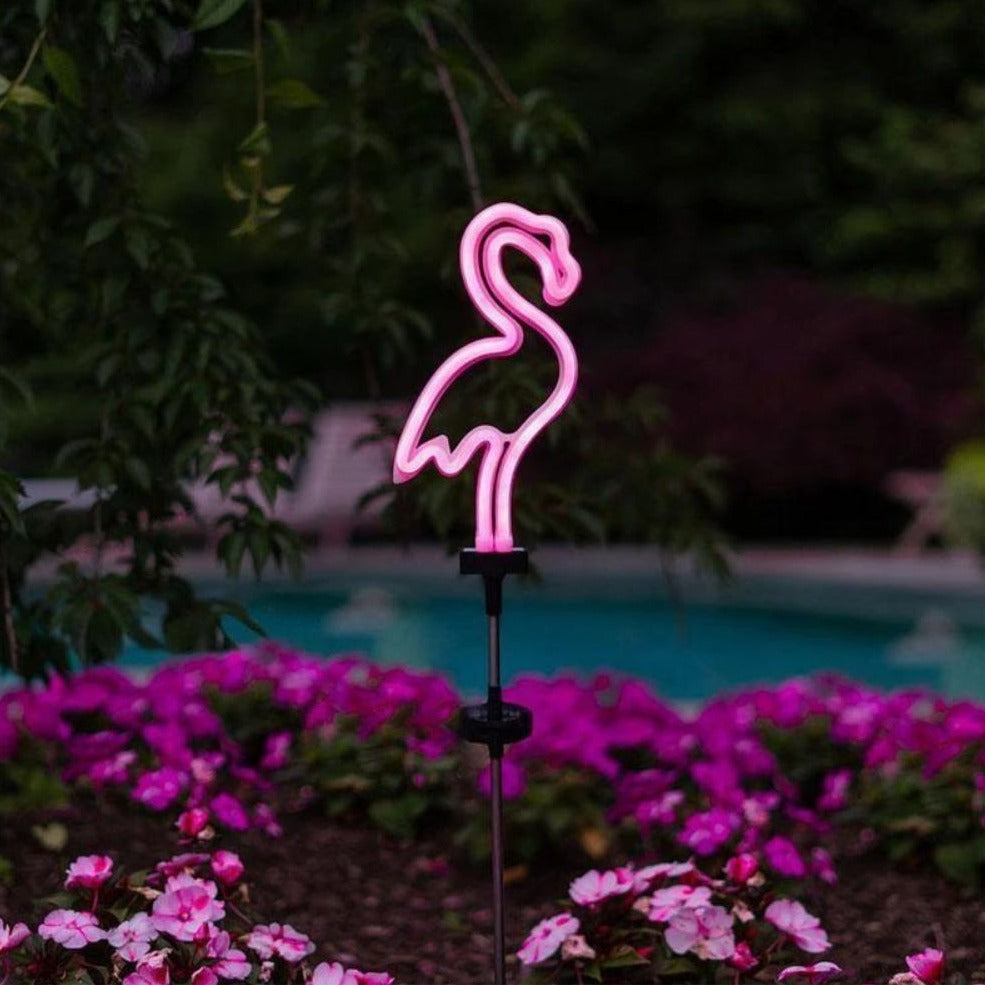 Flamant rose néon lumineux pour pelouse