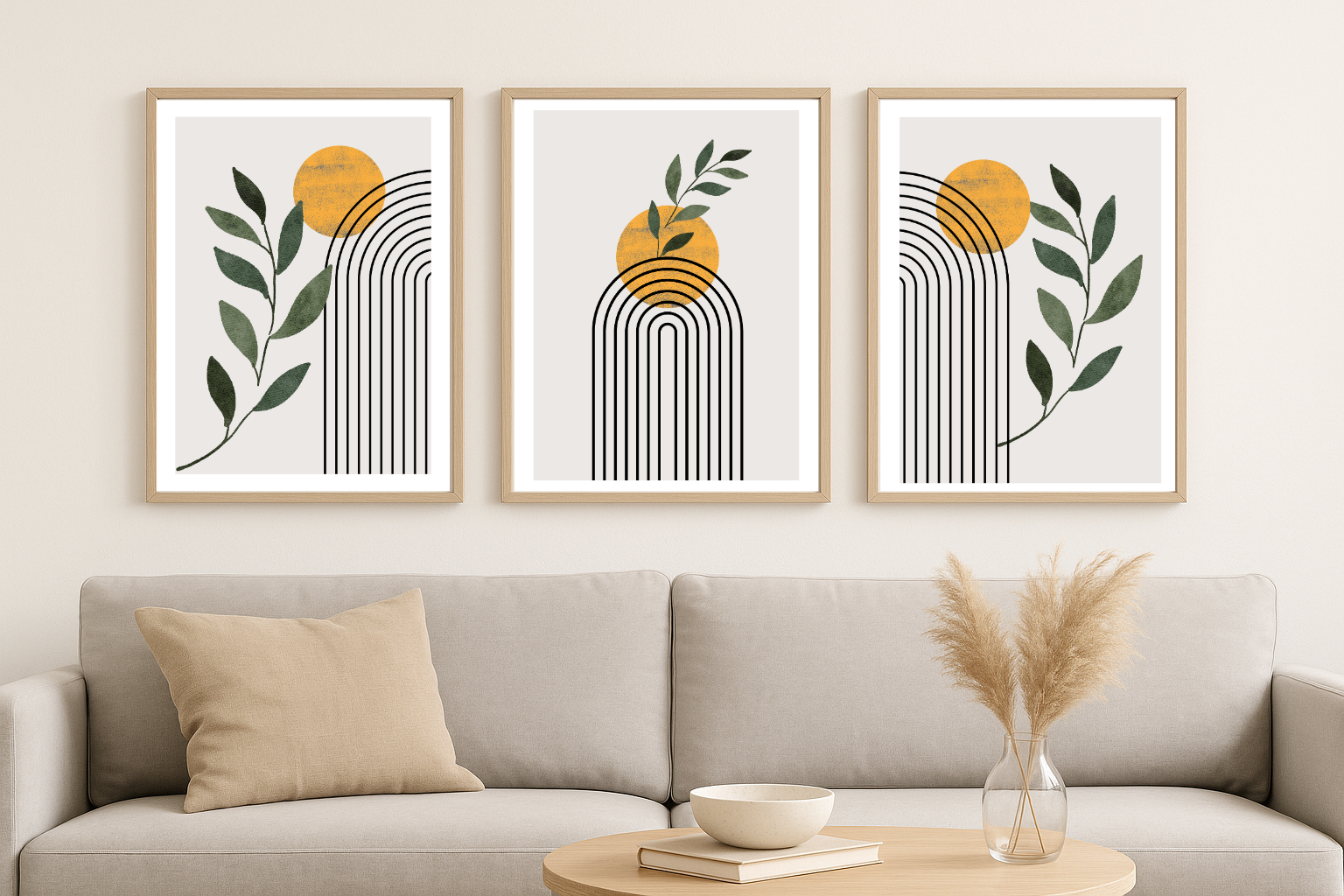 Botanical Arches Wall Art Set – Modern Minimalist Prints (Set of 3, 18x24”)