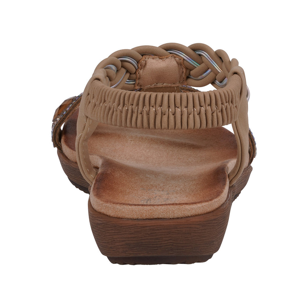 Sandales plates Victoria femme de couleur camel avec ornements