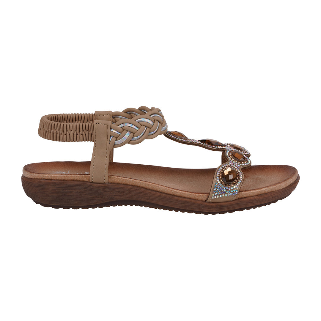 Sandales plates Victoria femme de couleur camel avec ornements