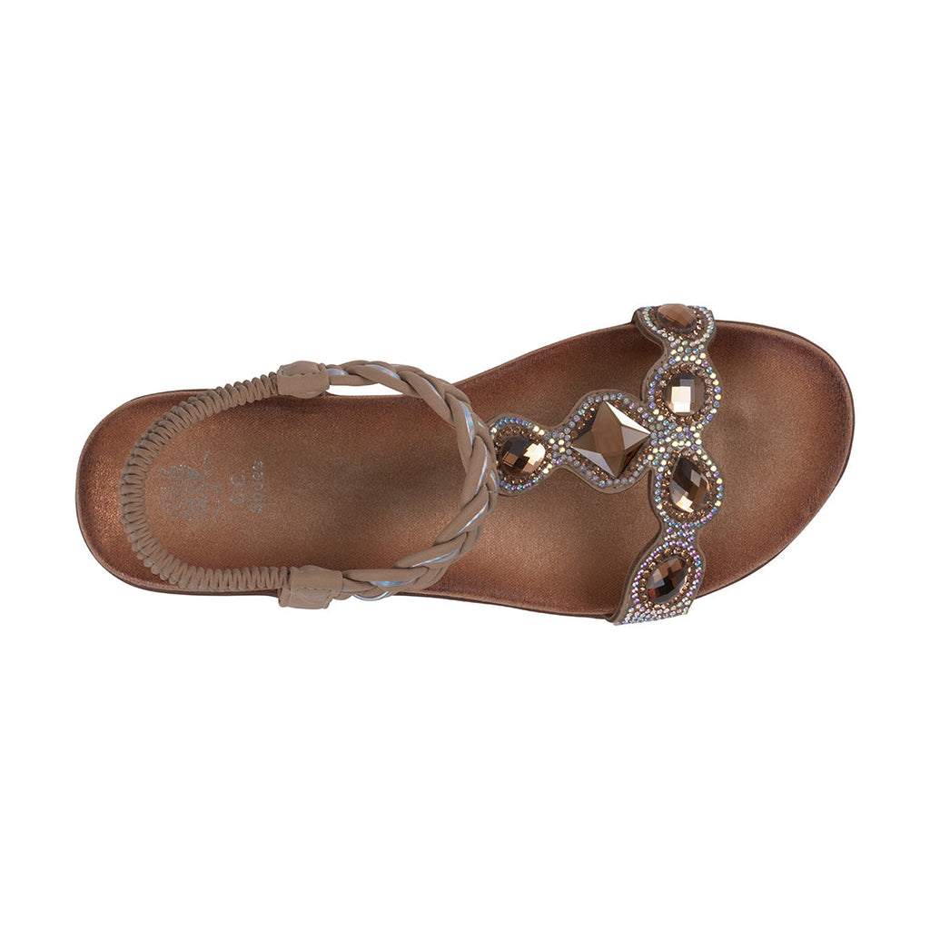 Sandales plates Victoria femme de couleur camel avec ornements
