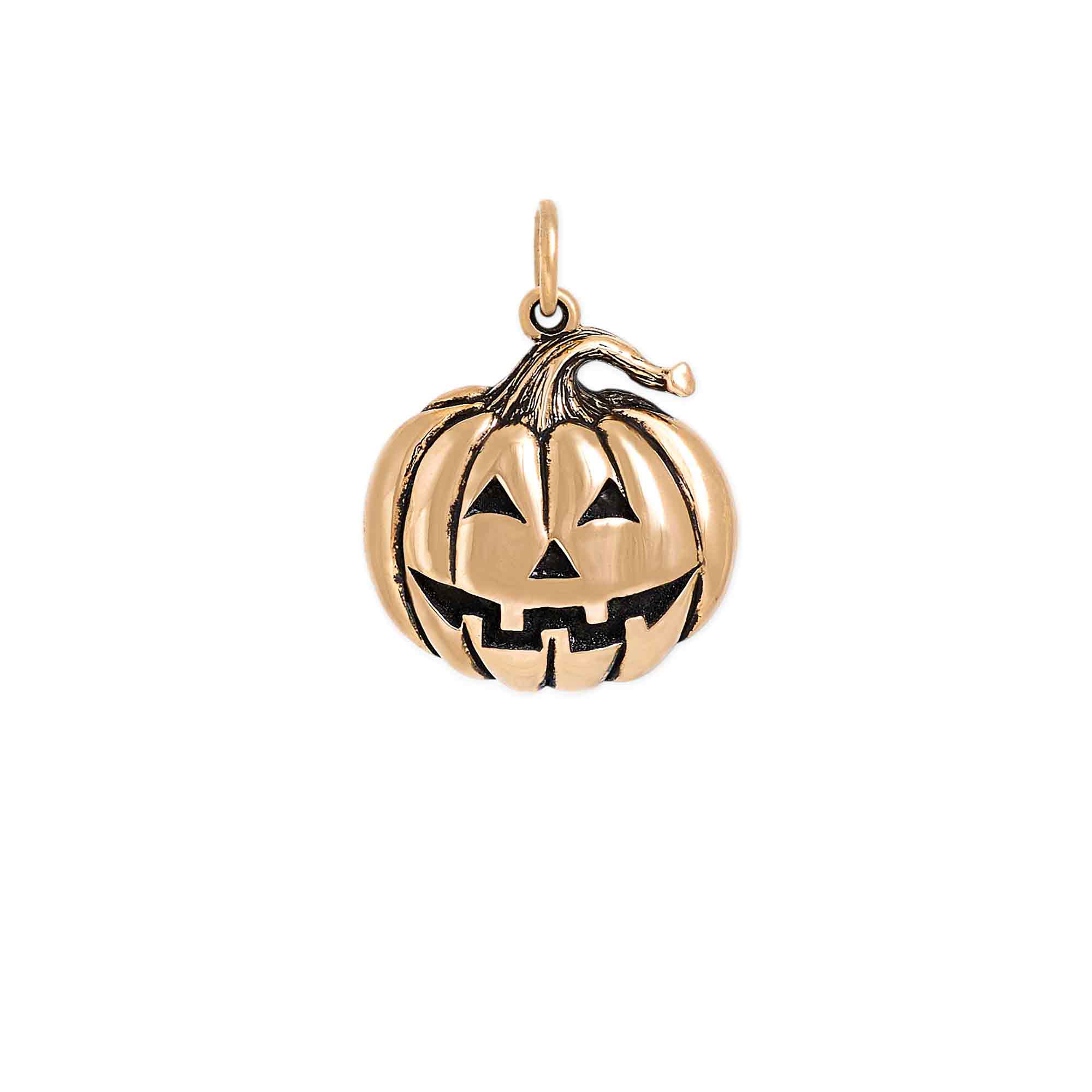 Collier Pendentif Citrouille Jack O’ Lantern en Bronze – Pendentif d'Halloween sur Chaîne en Plaqué Or 18"