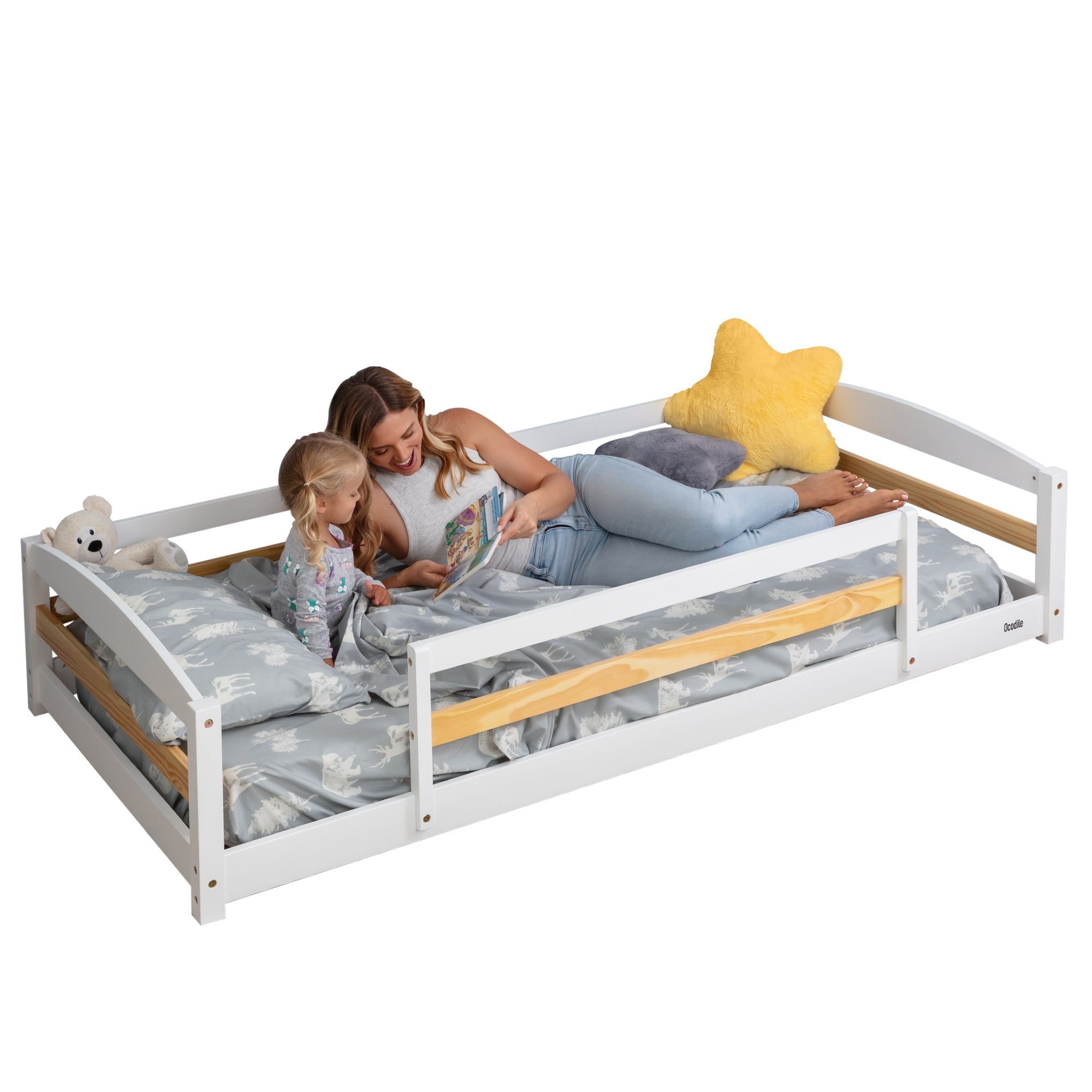 Lit au sol double pour enfants avec barrières de sécurité - Inspiré Montessori