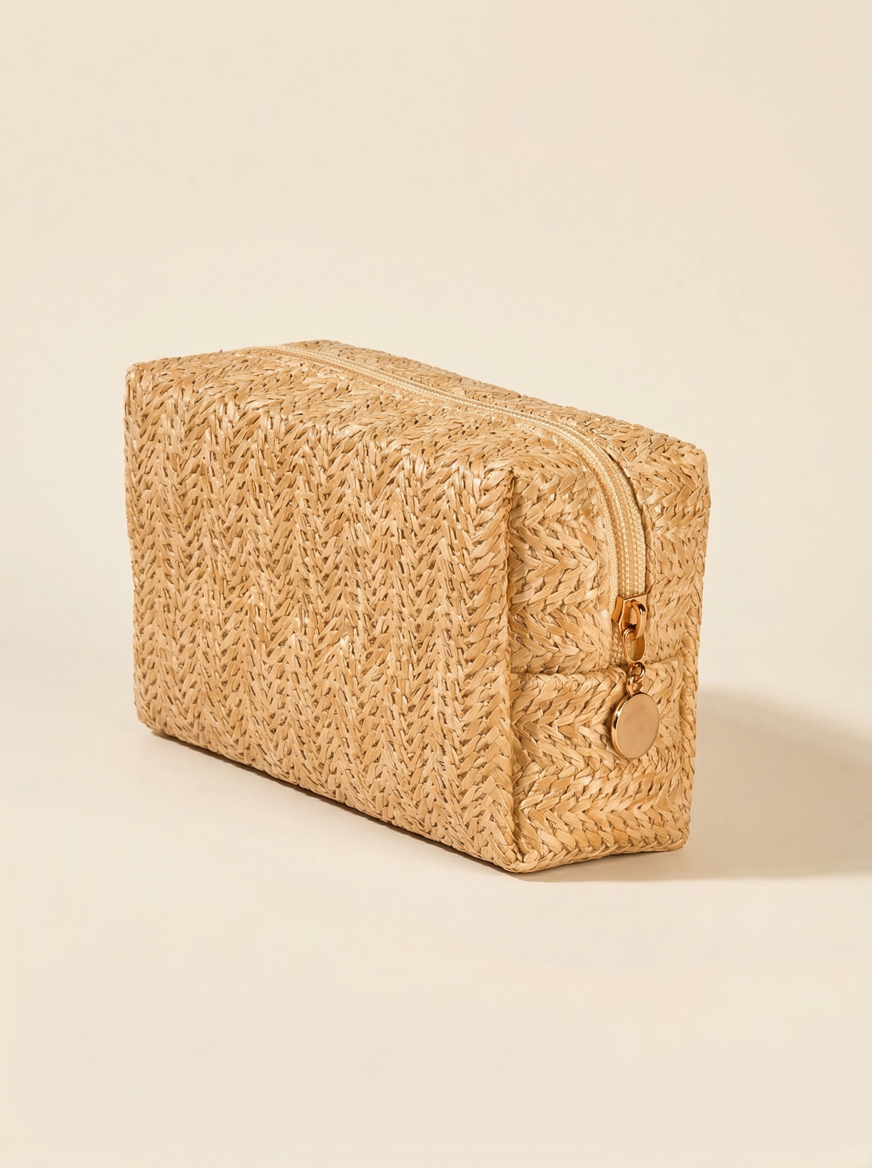 Trousse de Maquillage en Paille Tressée Vintage Sac de Voyage Cosmétique Organisateur de Toilette
