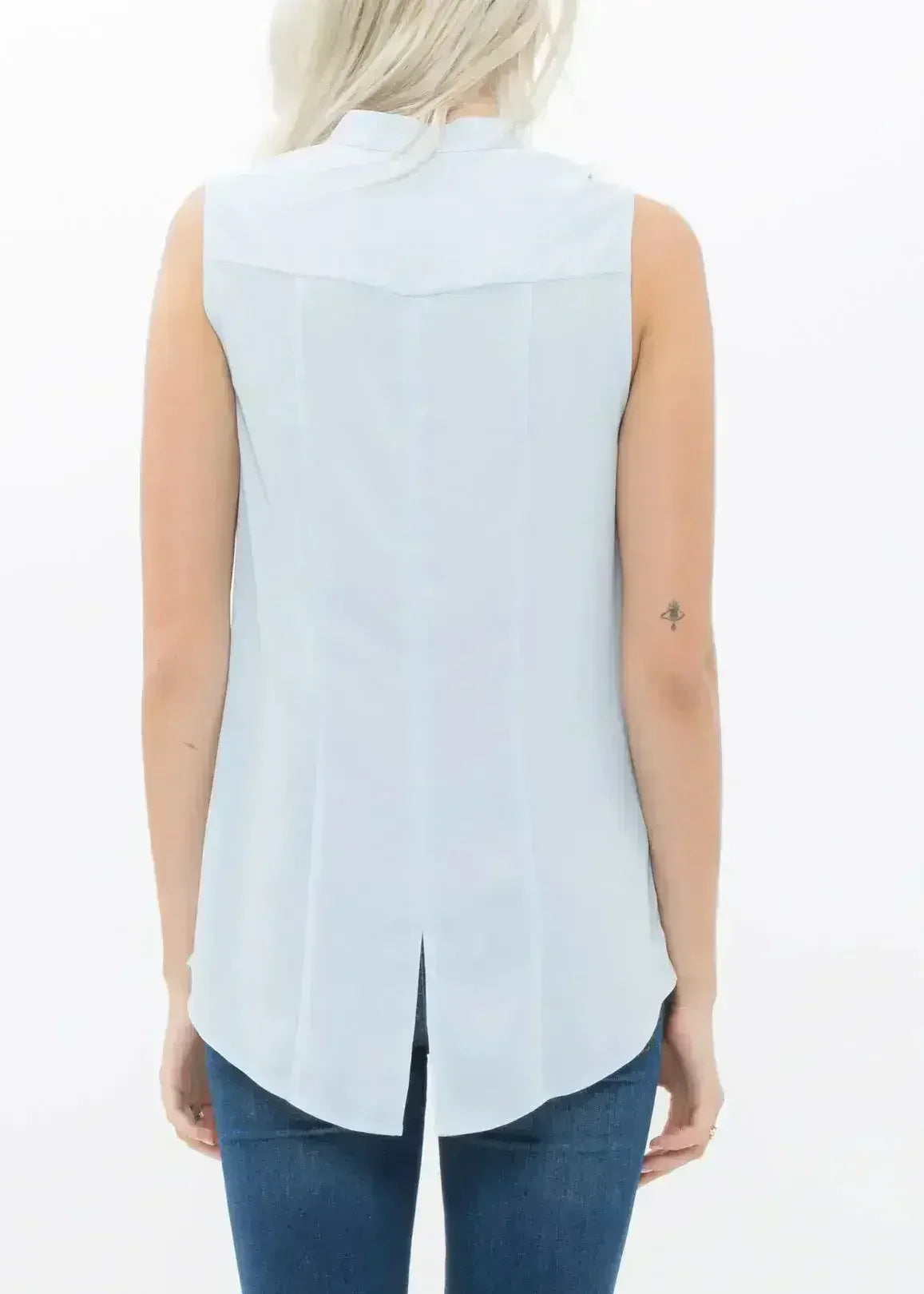 Chemisier Sans Manches À Col Montant Bleu Nuage Femme | Femstylo