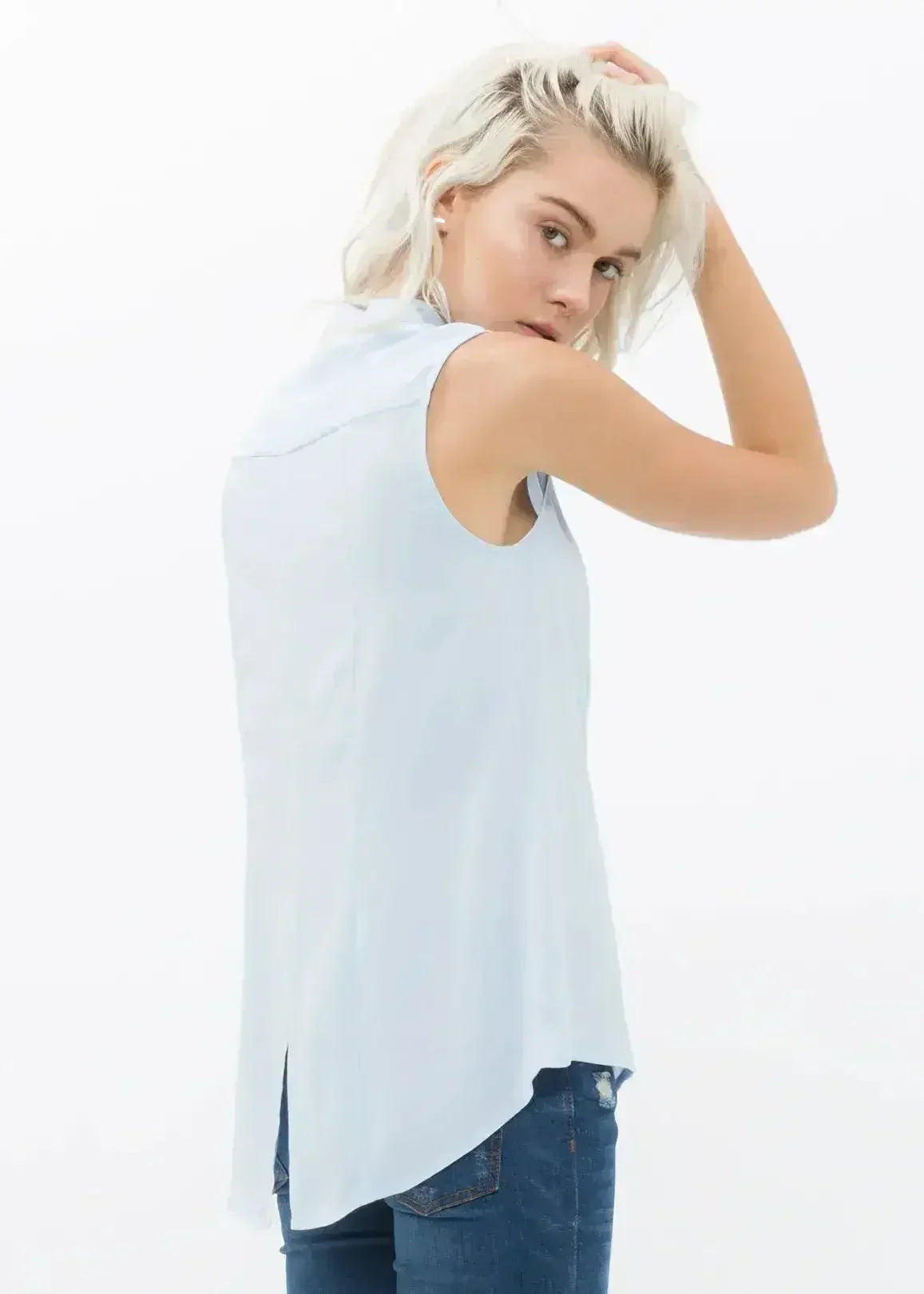 Chemisier Sans Manches À Col Montant Bleu Nuage Femme | Femstylo