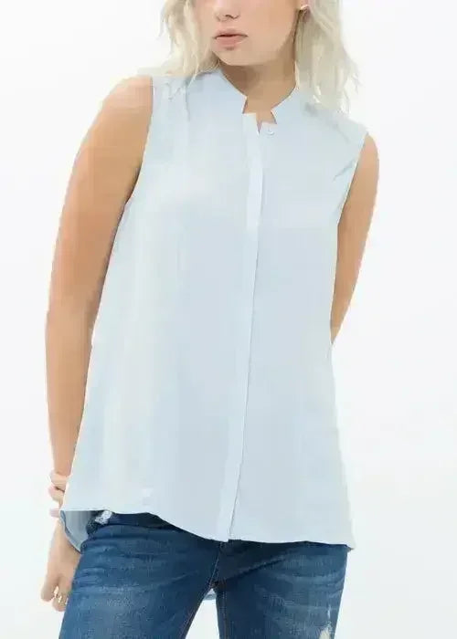 Chemisier Sans Manches À Col Montant Bleu Nuage Femme | Femstylo