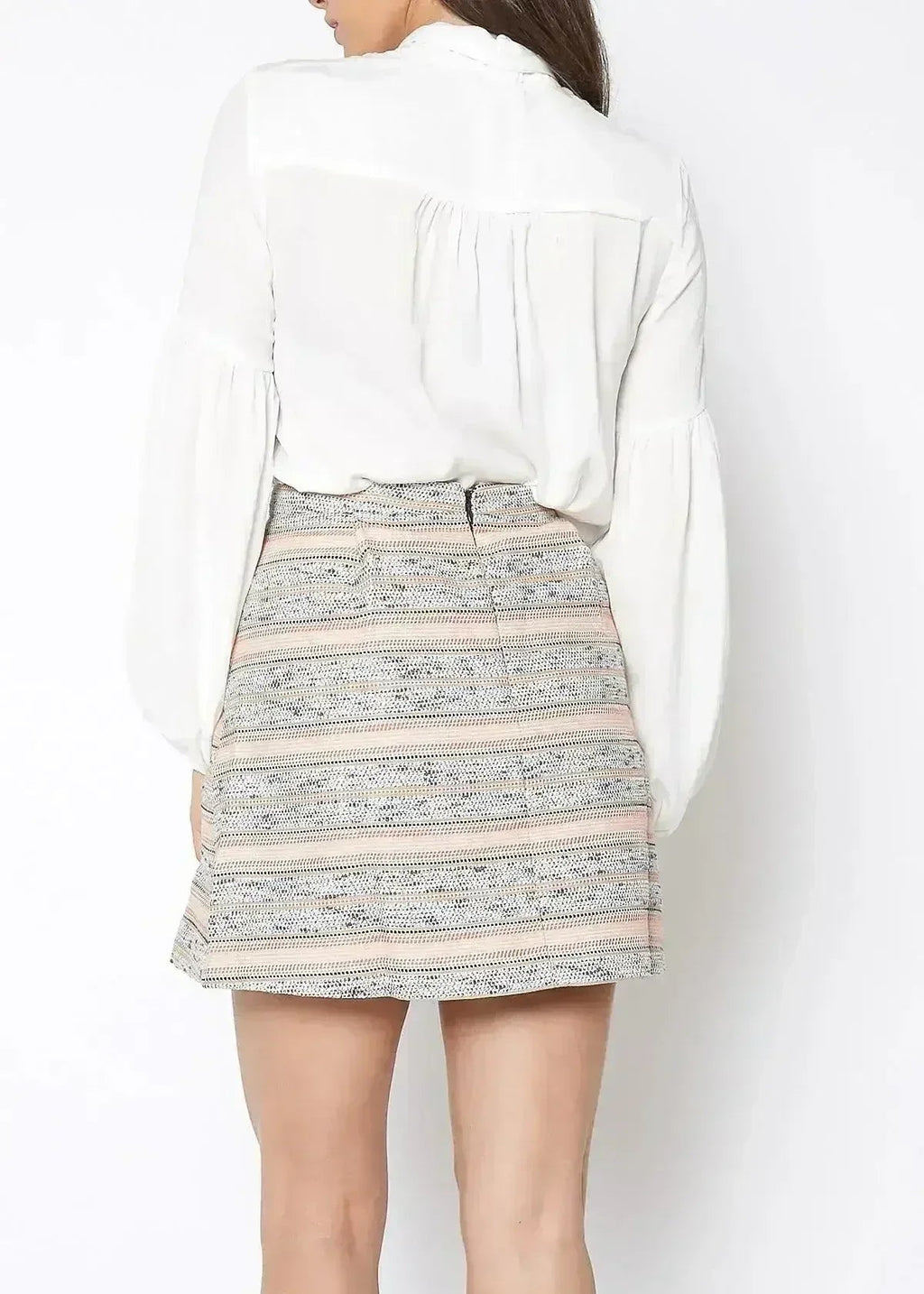 Mini-jupe en tweed rayée rose