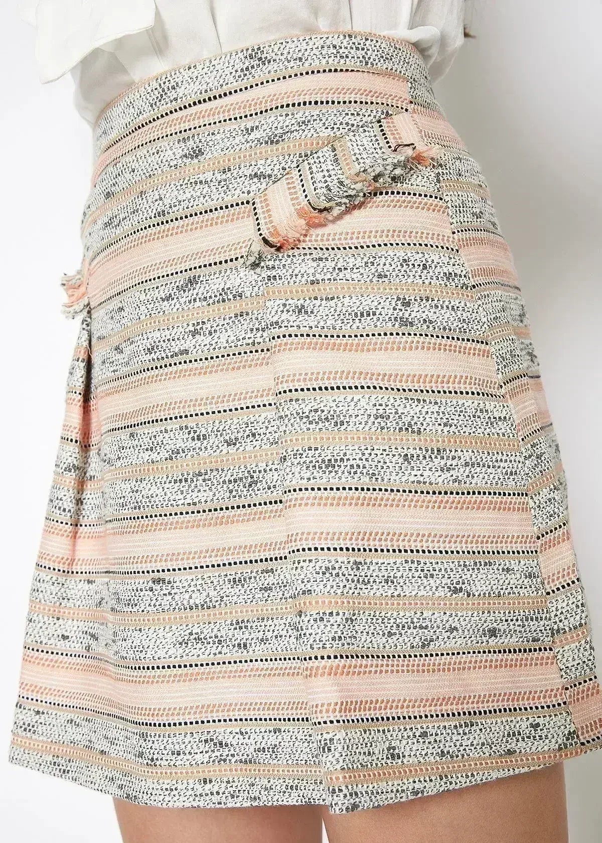 Mini-jupe en tweed rayée rose