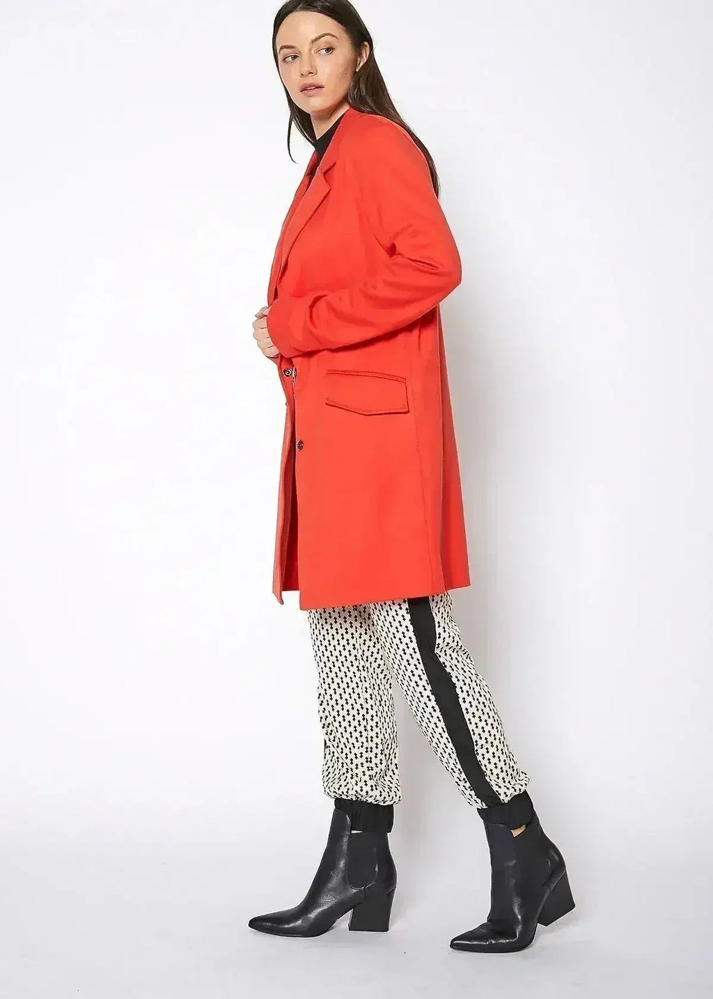 Veste longue à col cranté pour femme - Couleur paprika