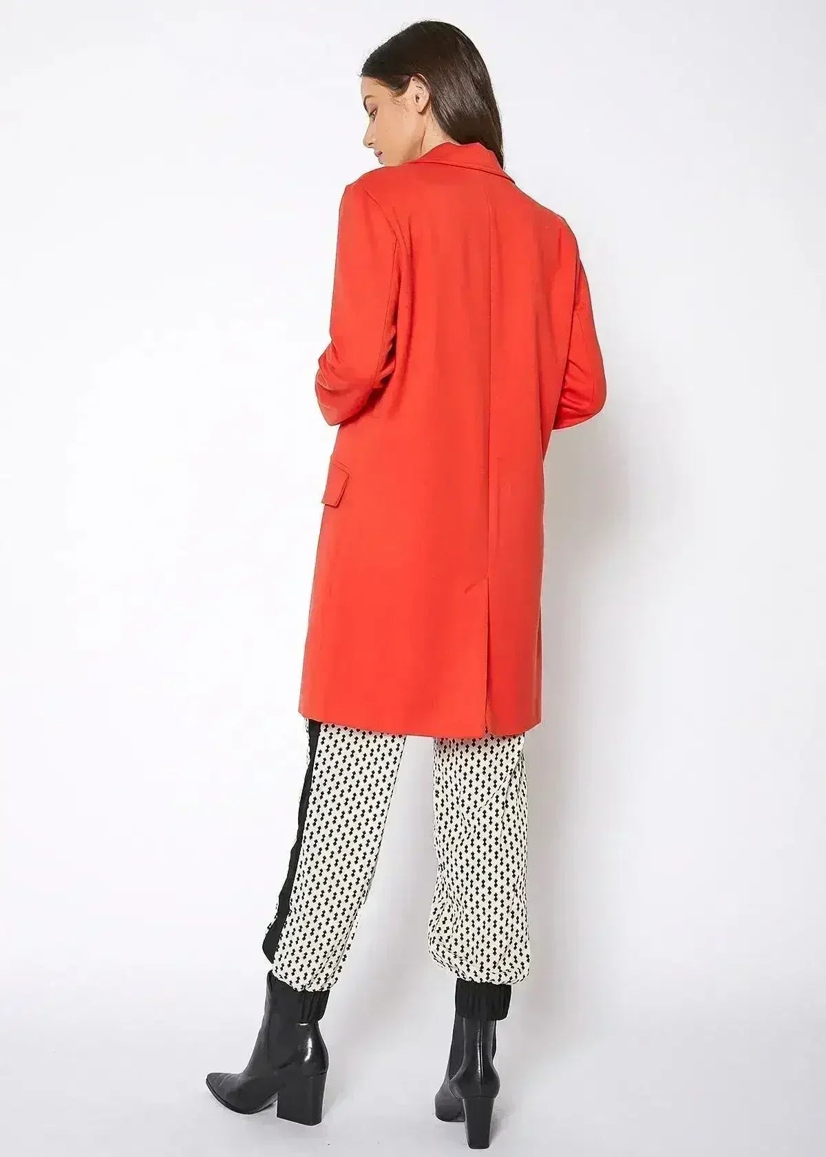 Veste longue à col cranté pour femme - Couleur paprika