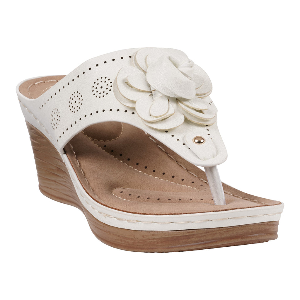Sandales compensées Willa à fleurs blanches pour femme