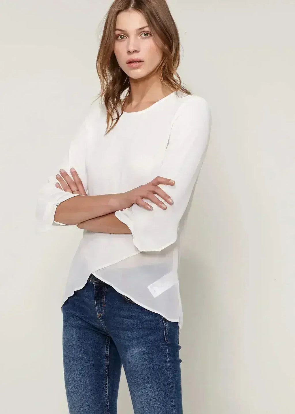 Blush & Cream Cross Hem Blouse For Women | Femstylo