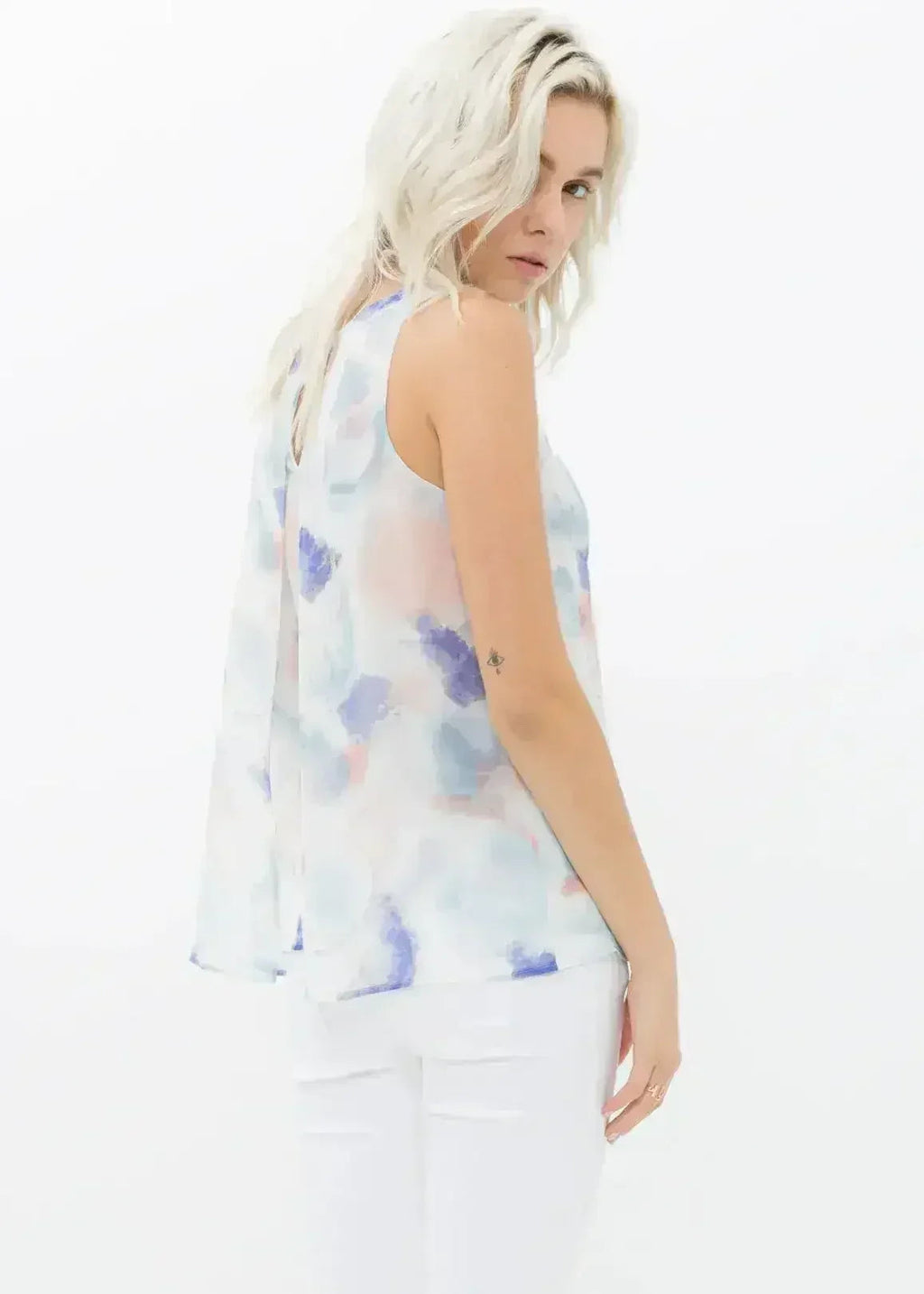 Chemisier sans manches fendu à imprimé aquarelle pour femme | Femstylo