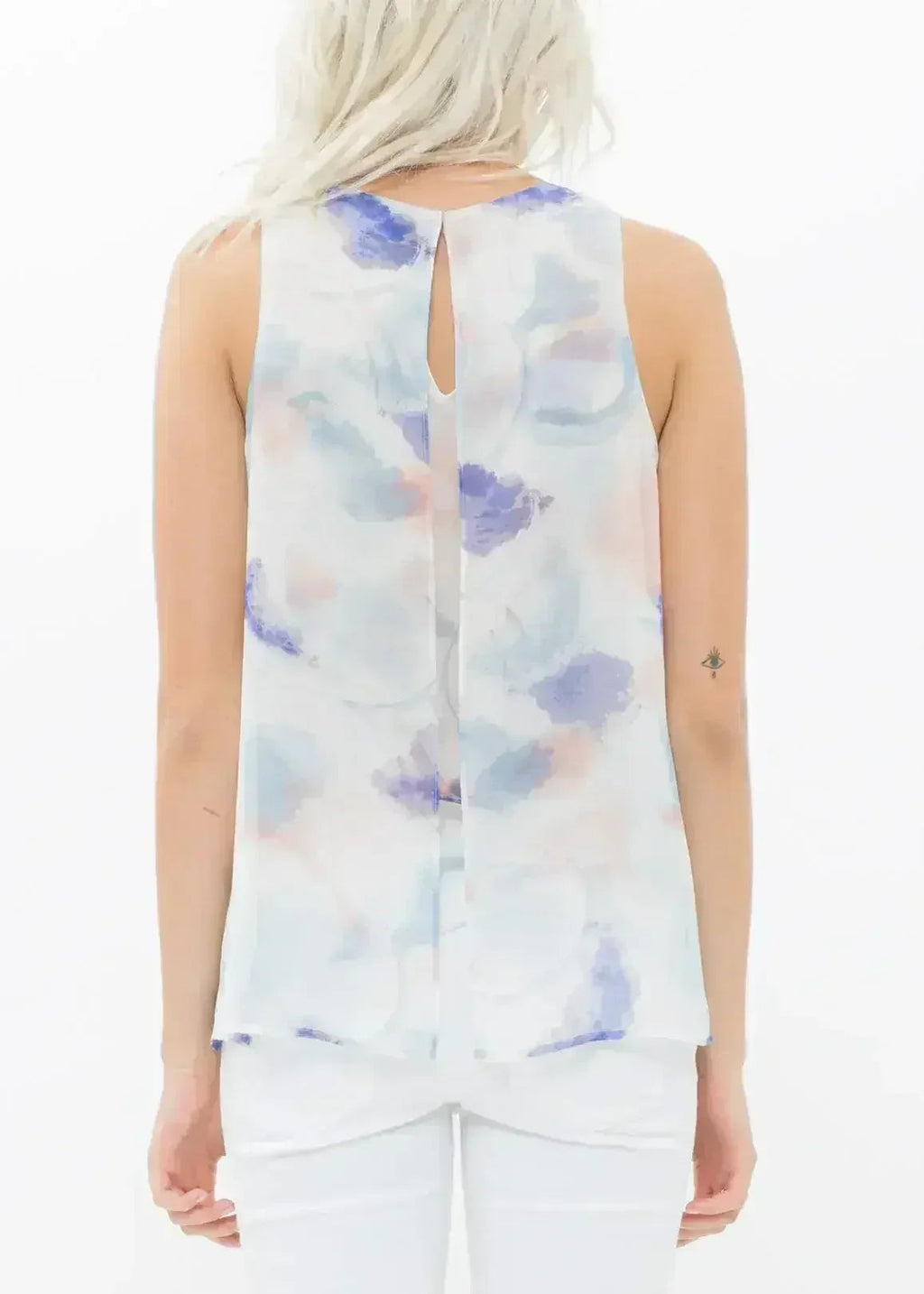 Chemisier sans manches fendu à imprimé aquarelle pour femme | Femstylo