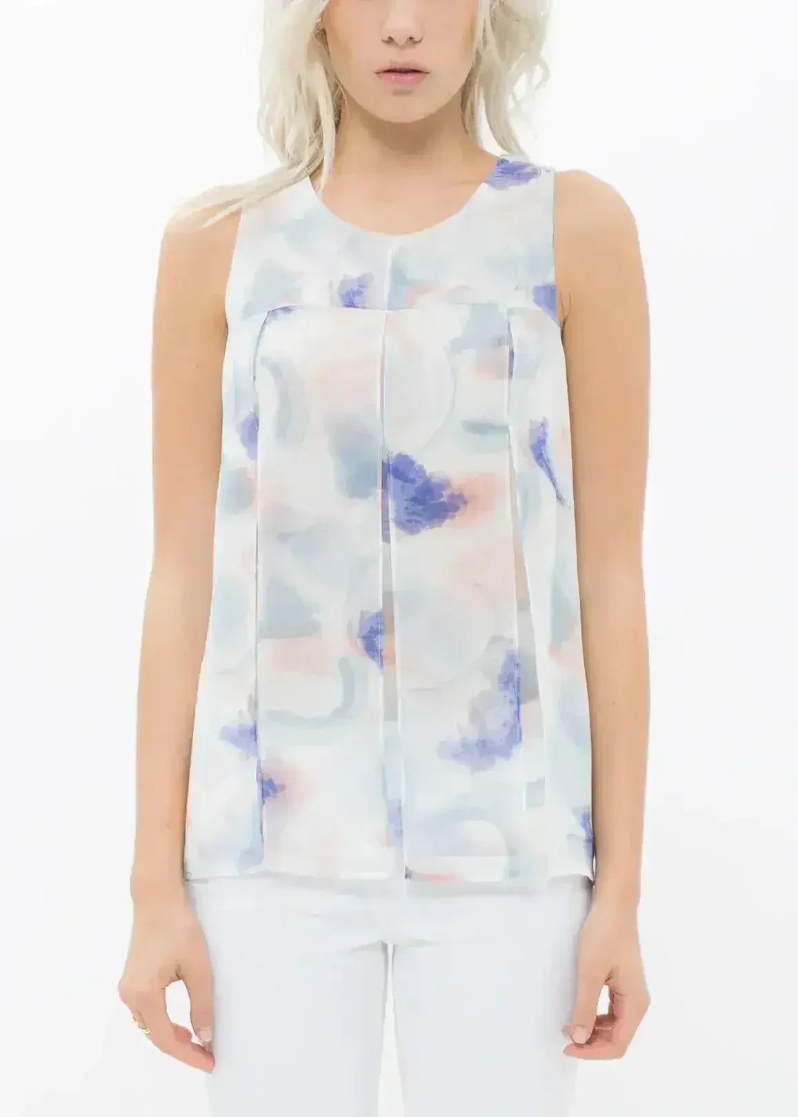 Chemisier sans manches fendu à imprimé aquarelle pour femme | Femstylo