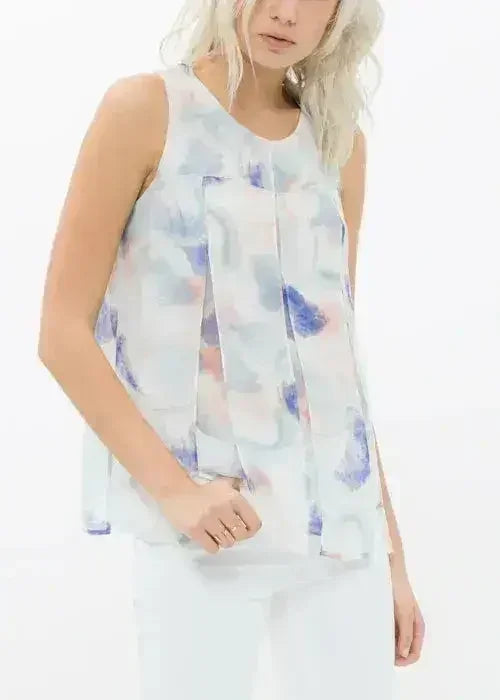 Chemisier sans manches fendu à imprimé aquarelle pour femme | Femstylo