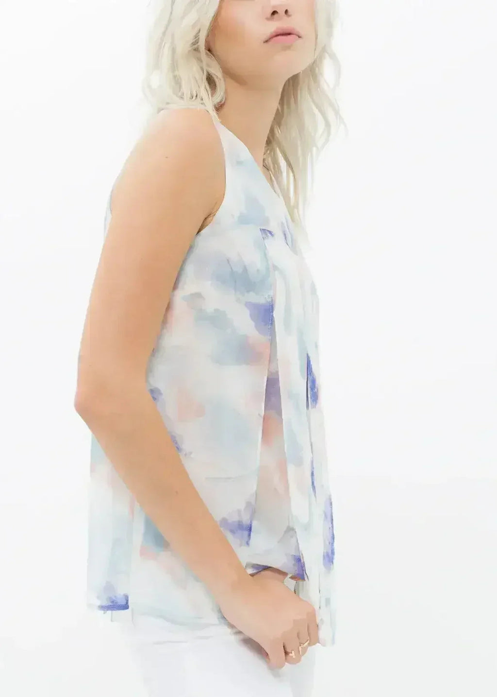 Chemisier sans manches fendu à imprimé aquarelle pour femme | Femstylo
