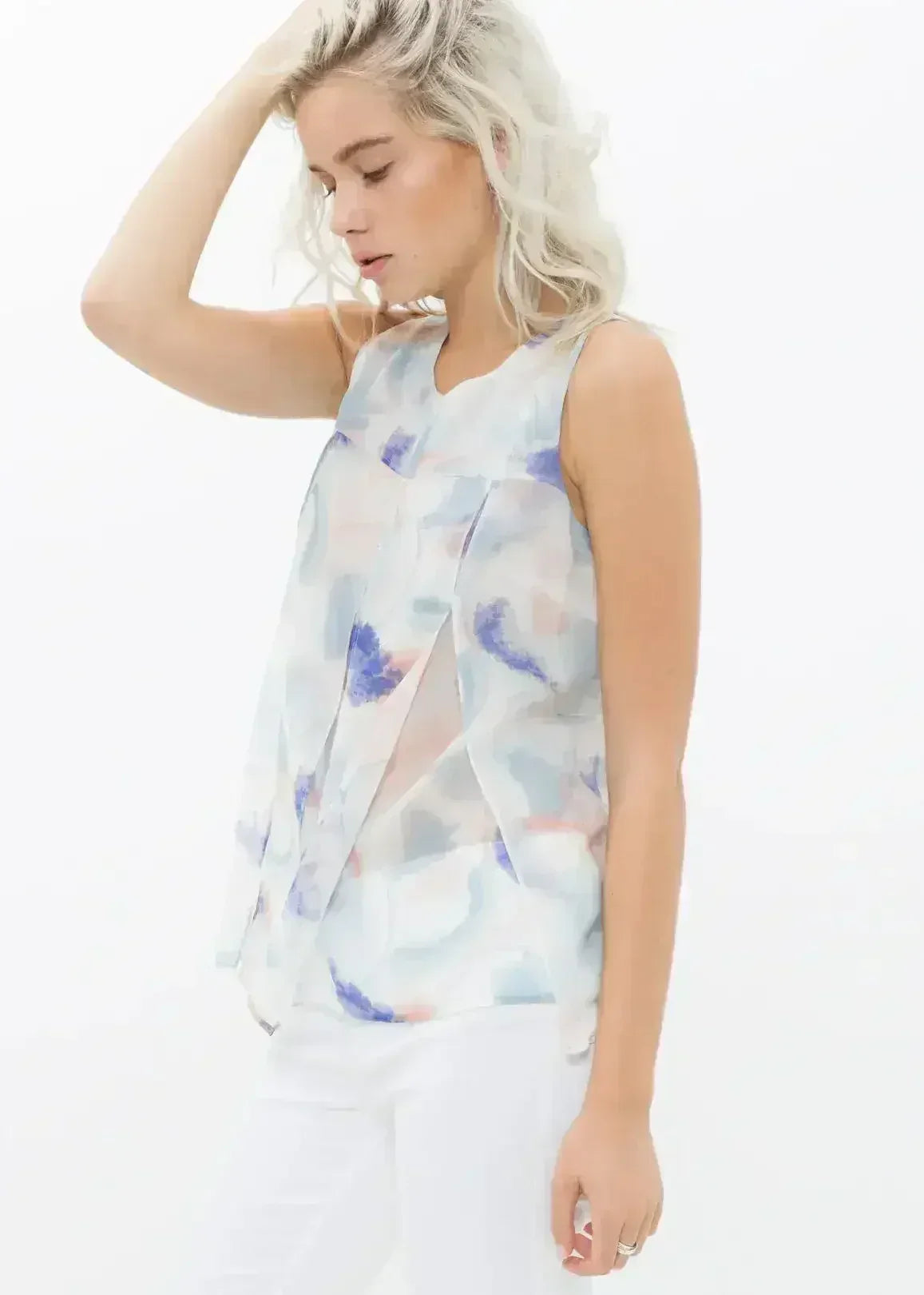 Chemisier sans manches fendu à imprimé aquarelle pour femme | Femstylo
