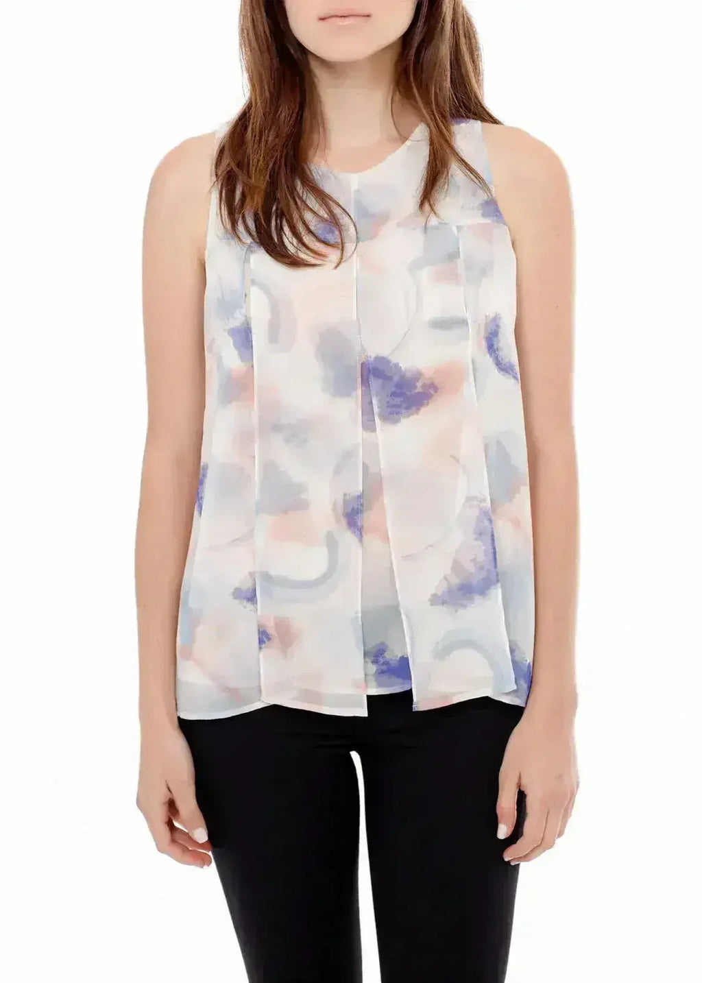 Chemisier sans manches fendu à imprimé aquarelle pour femme | Femstylo