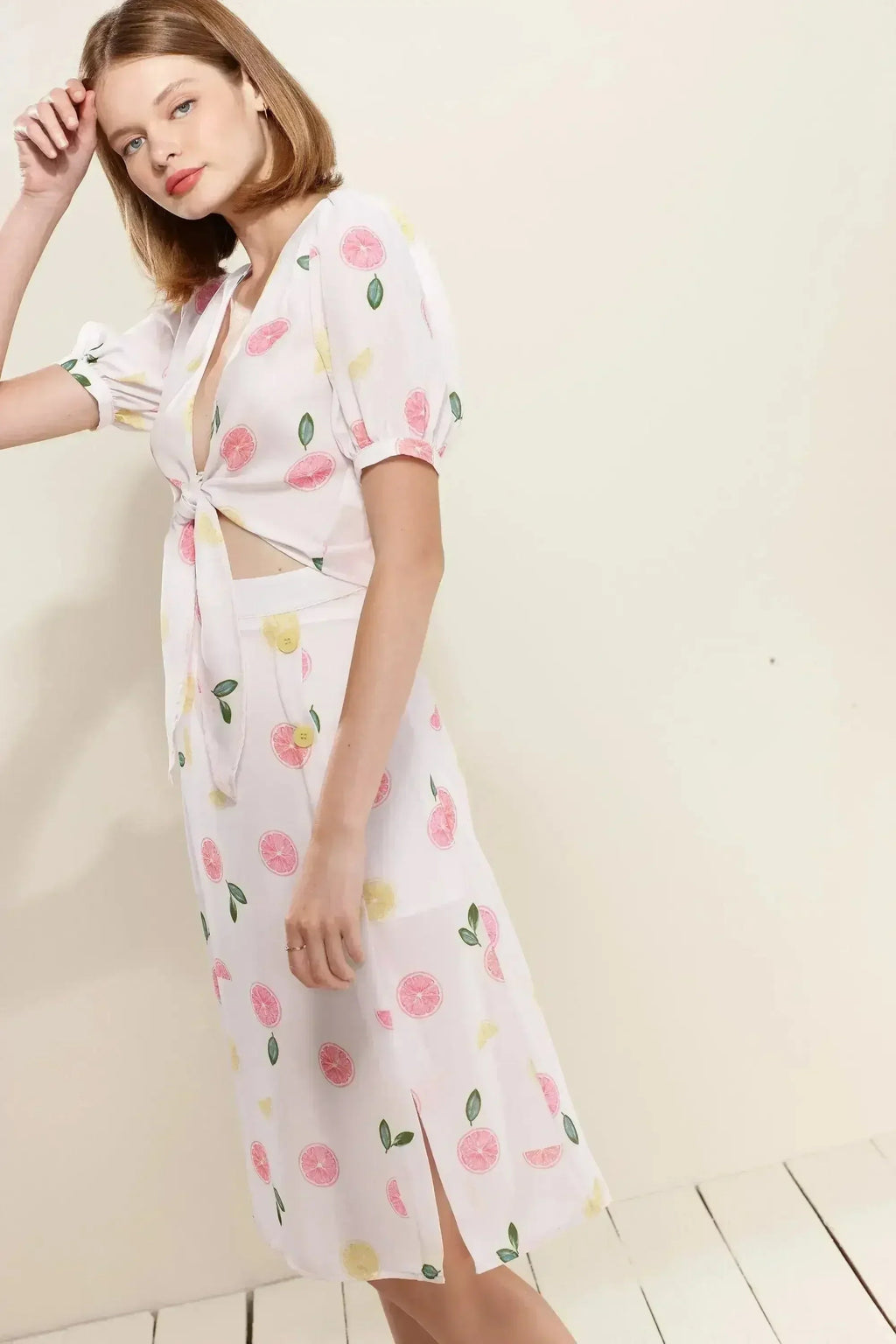 Jupe midi boutonnée couleur Fruit Punch