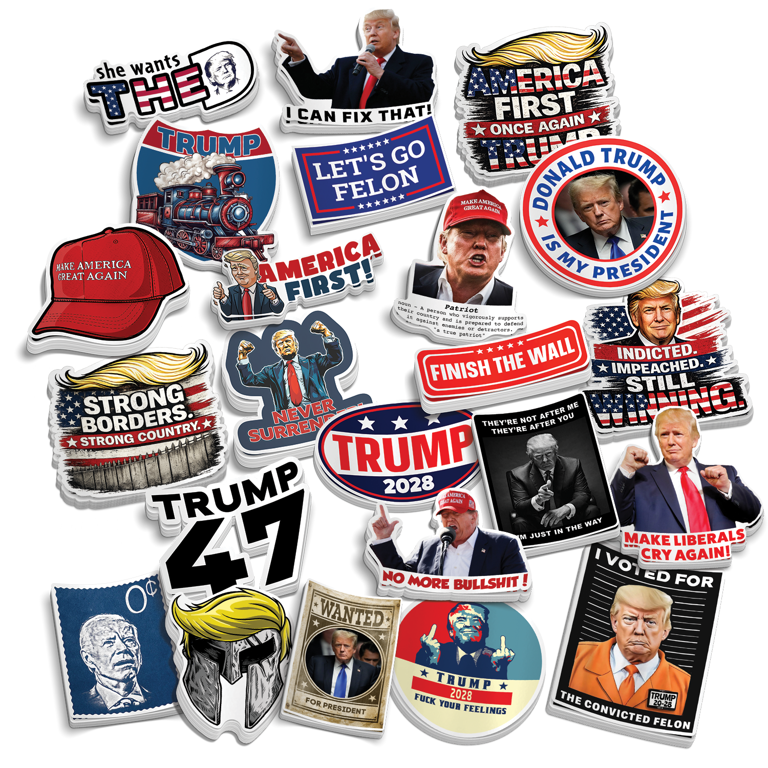 Lot de 32 autocollants Trump