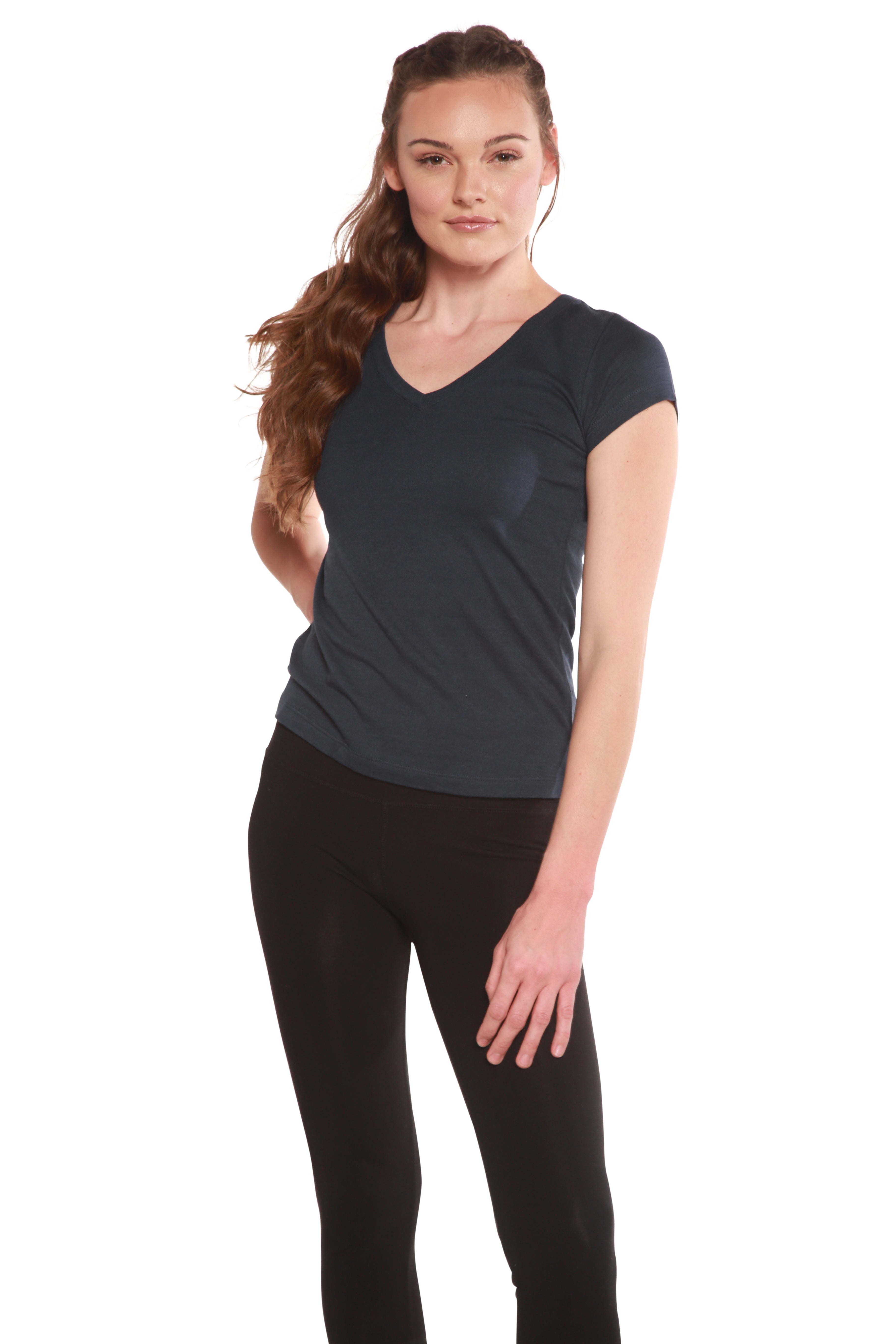 Liquidation - T-shirt en bambou à col en V et manches courtes pour femme