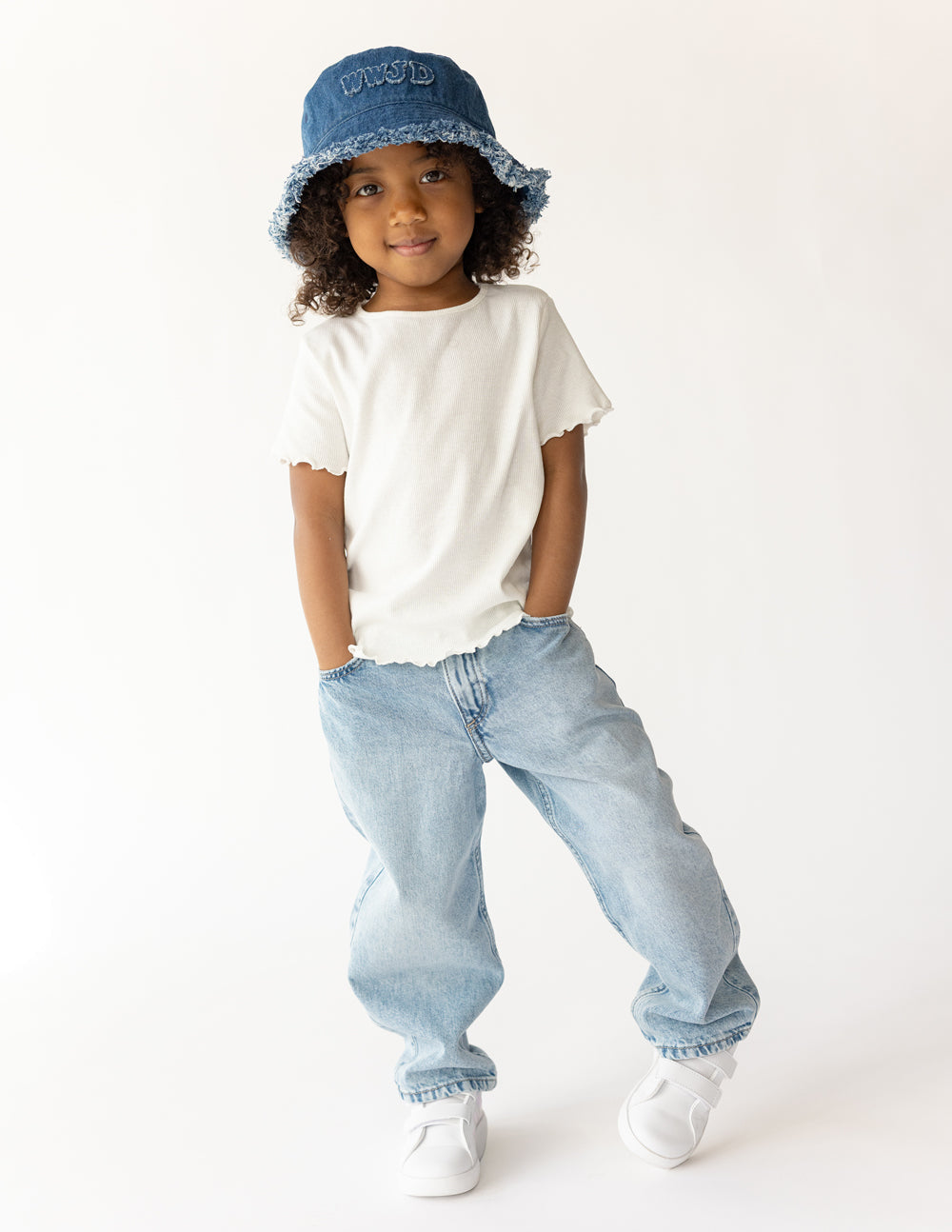Chapeau bob en jean WWJD pour enfant