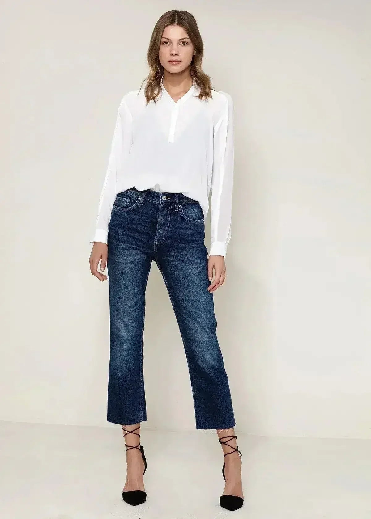 Chemisier col officier ivoire pour femme | Femstylo