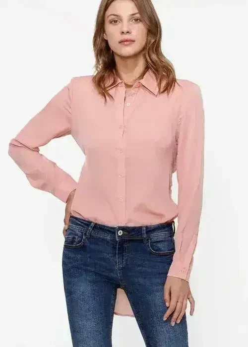 Chemisier asymétrique ceinturé en coton pêche pour femme | Femstylo
