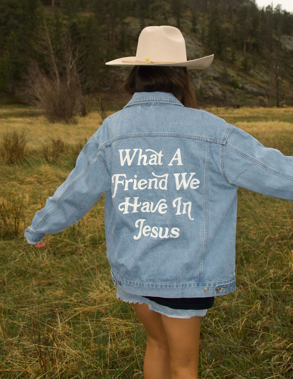 Veste en jean "Quel ami nous avons en Jésus"