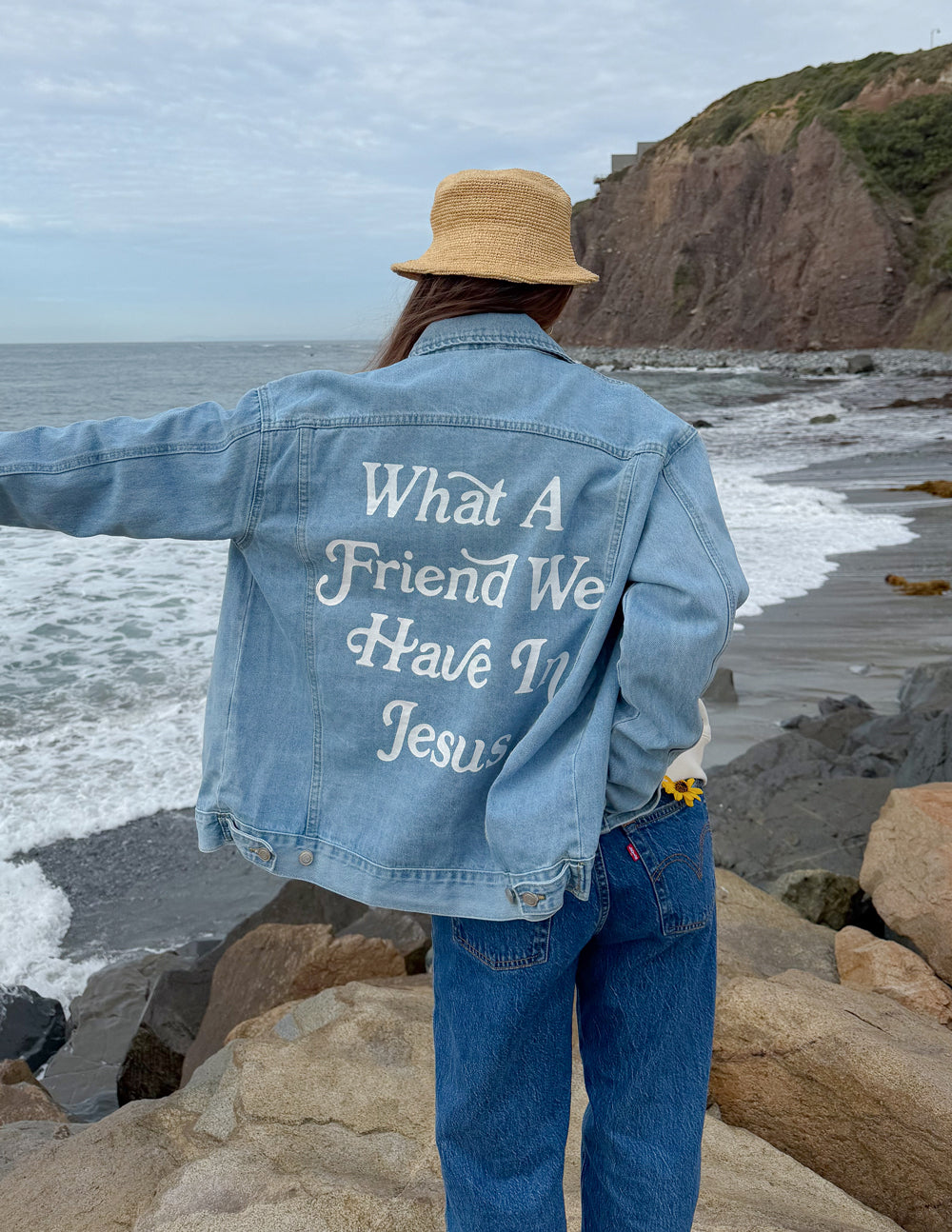 Veste en jean "Quel ami nous avons en Jésus"