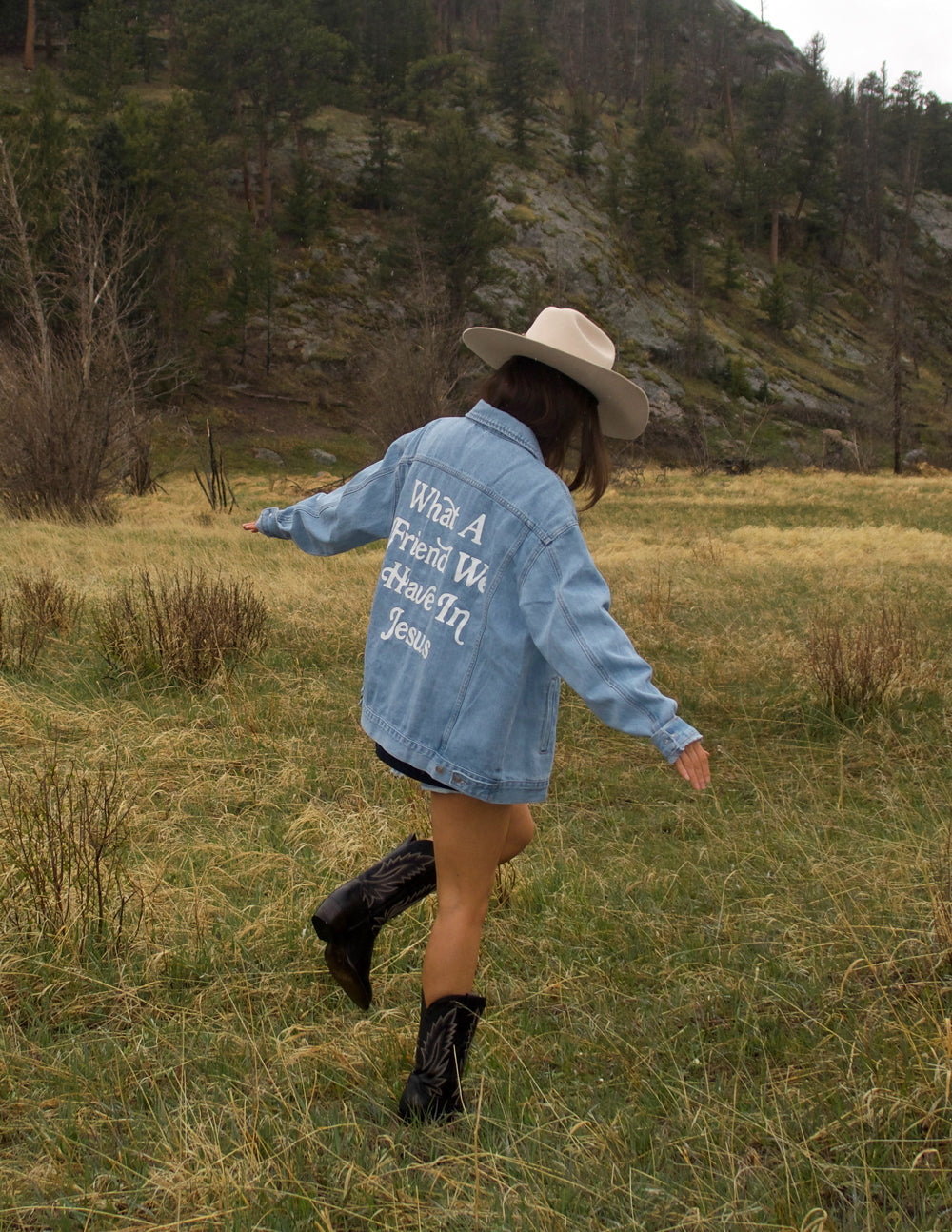 Veste en jean "Quel ami nous avons en Jésus"