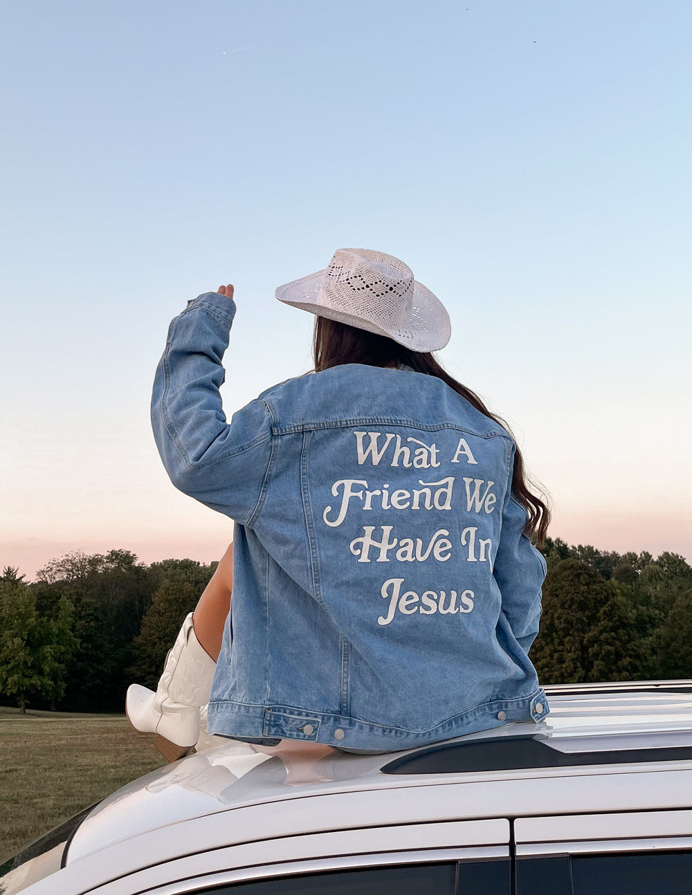 Veste en jean "Quel ami nous avons en Jésus"