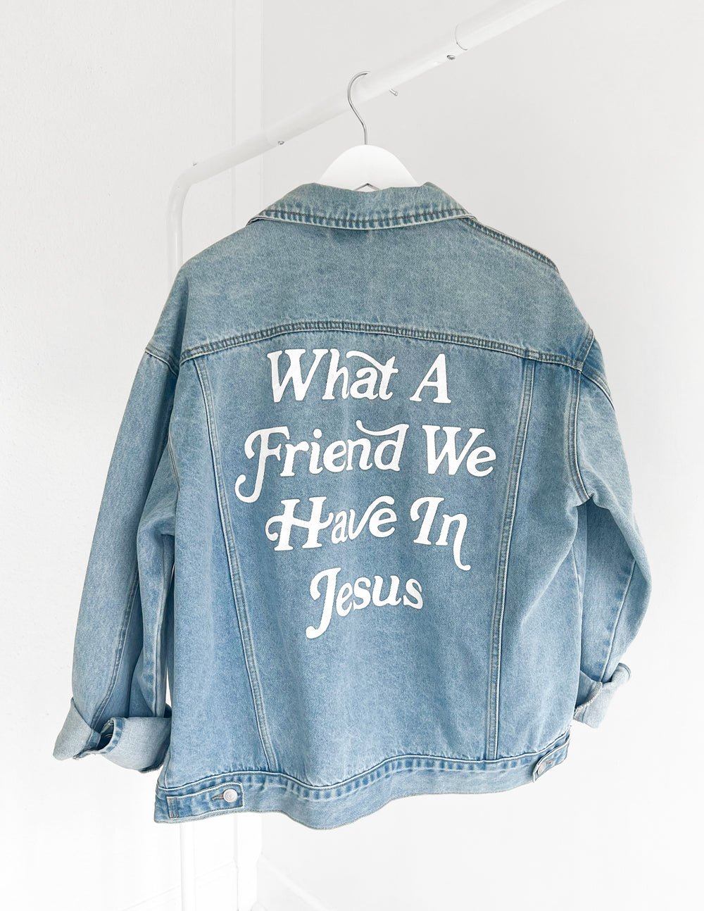 Veste en jean "Quel ami nous avons en Jésus"