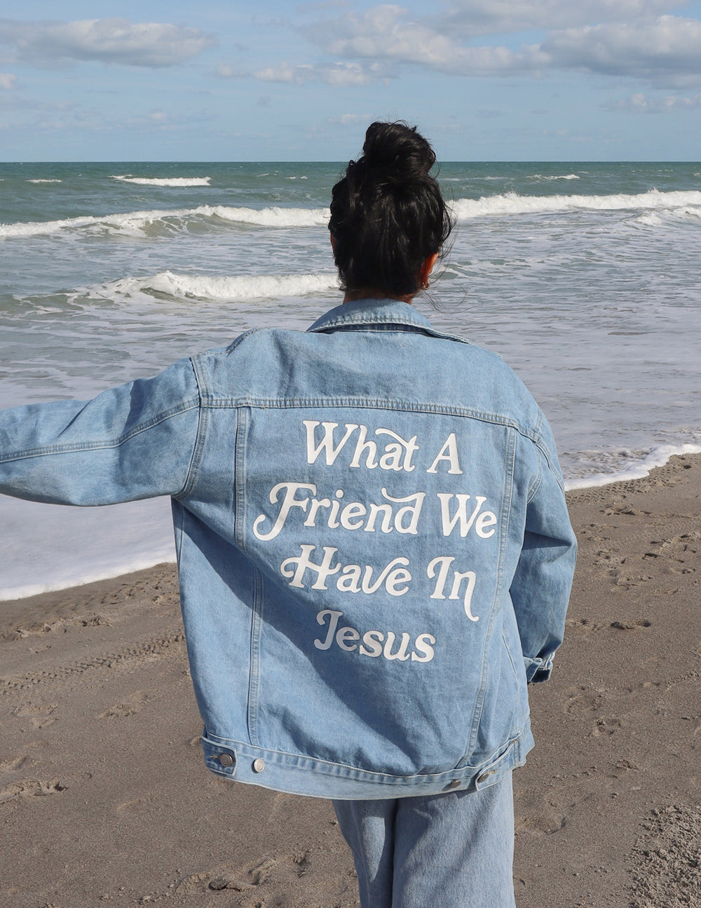 Veste en jean "Quel ami nous avons en Jésus"