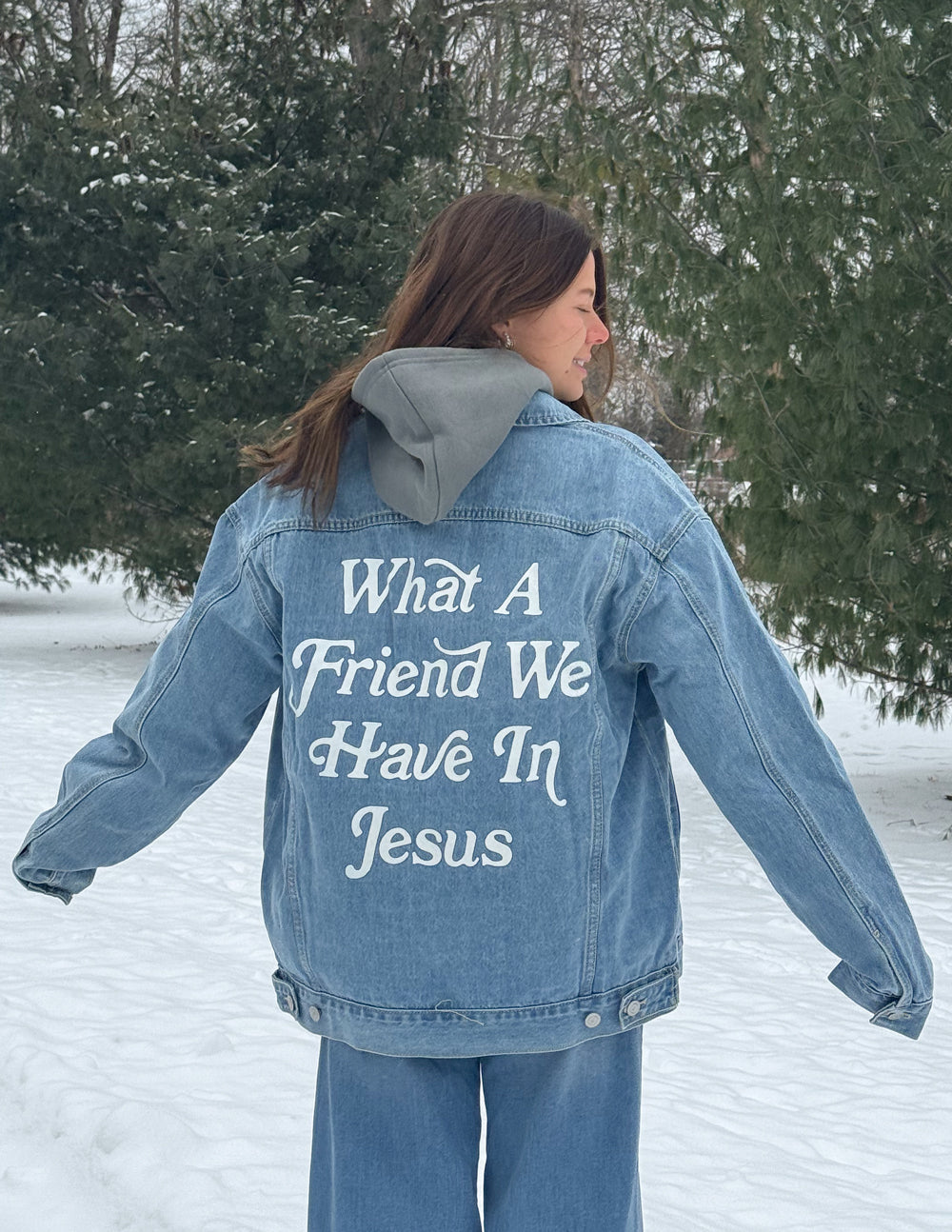 Veste en jean "Quel ami nous avons en Jésus"