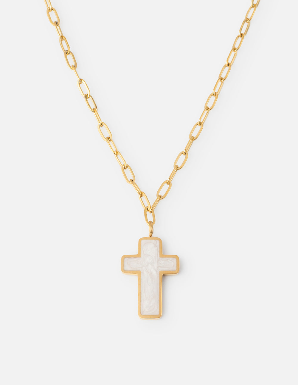 Collier croix émaillé blanc