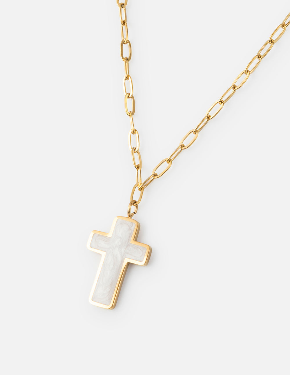 Collier croix émaillé blanc
