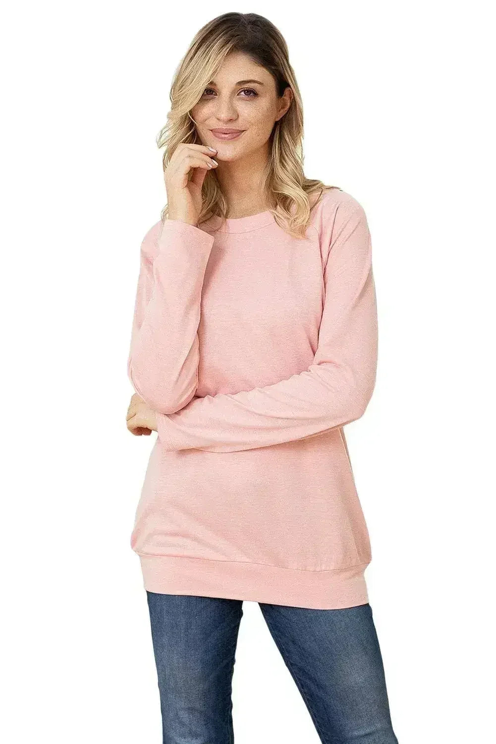 Sweat-shirt pull rose pour femme avec fermeture éclair dorée