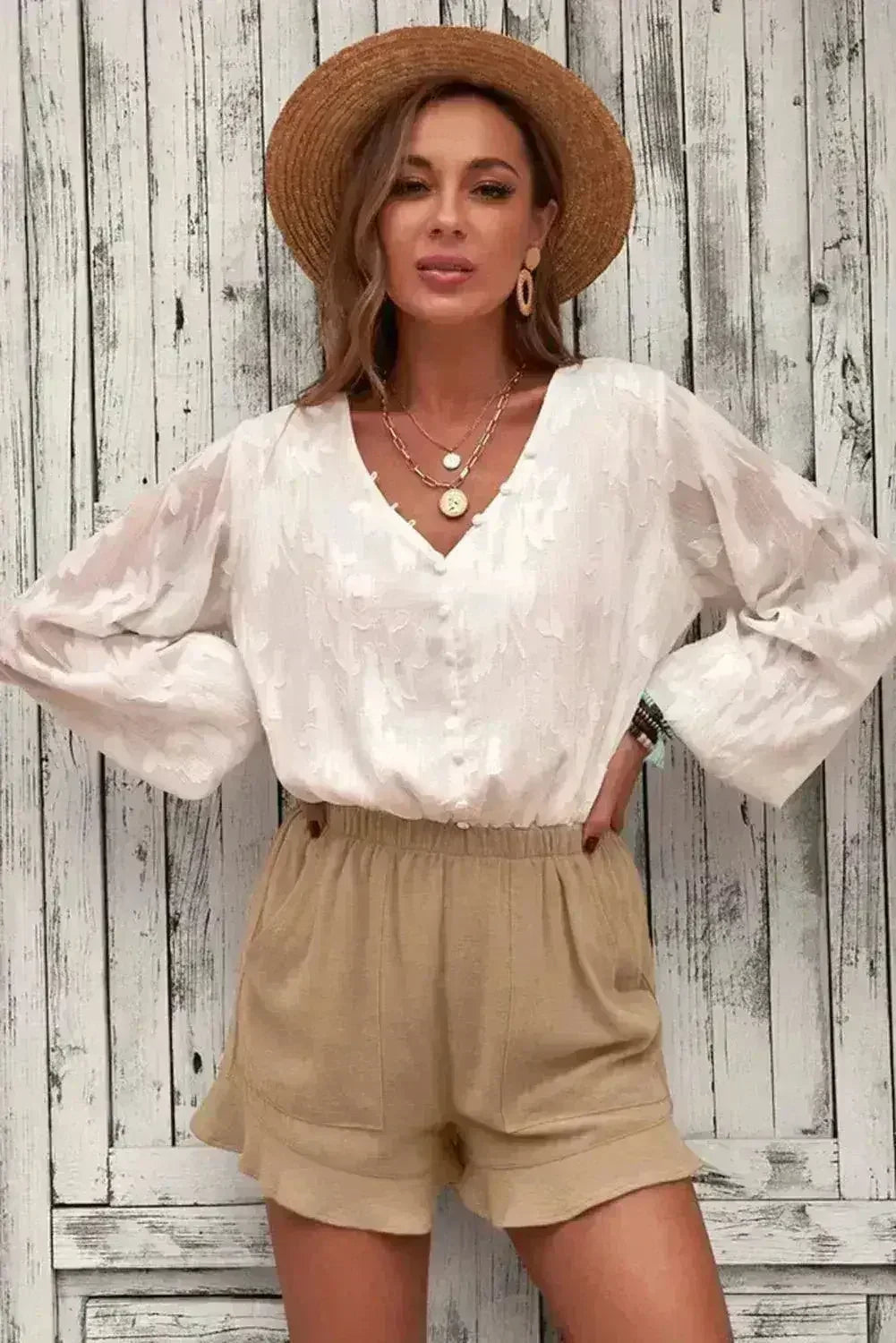 Shorts fluides kaki – Poches décontractées pour femmes | Mélange polyester-élasthanne