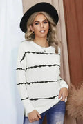 Sweat-shirt Femme à Rayures Tie-dye Blanches