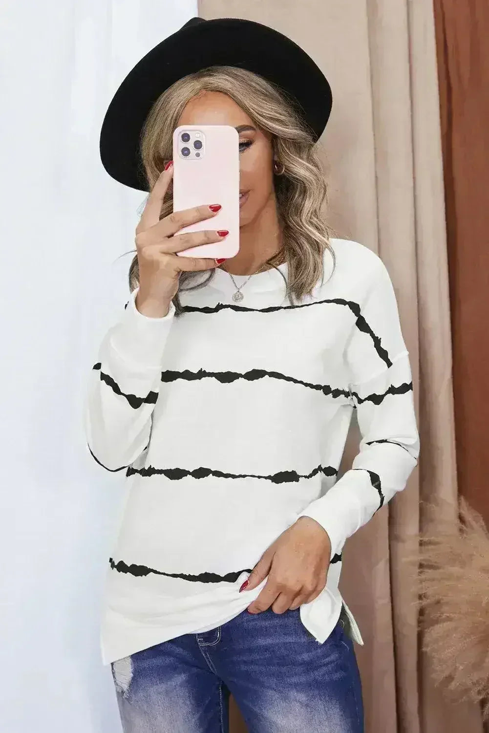Sweat-shirt Femme à Rayures Tie-dye Blanches