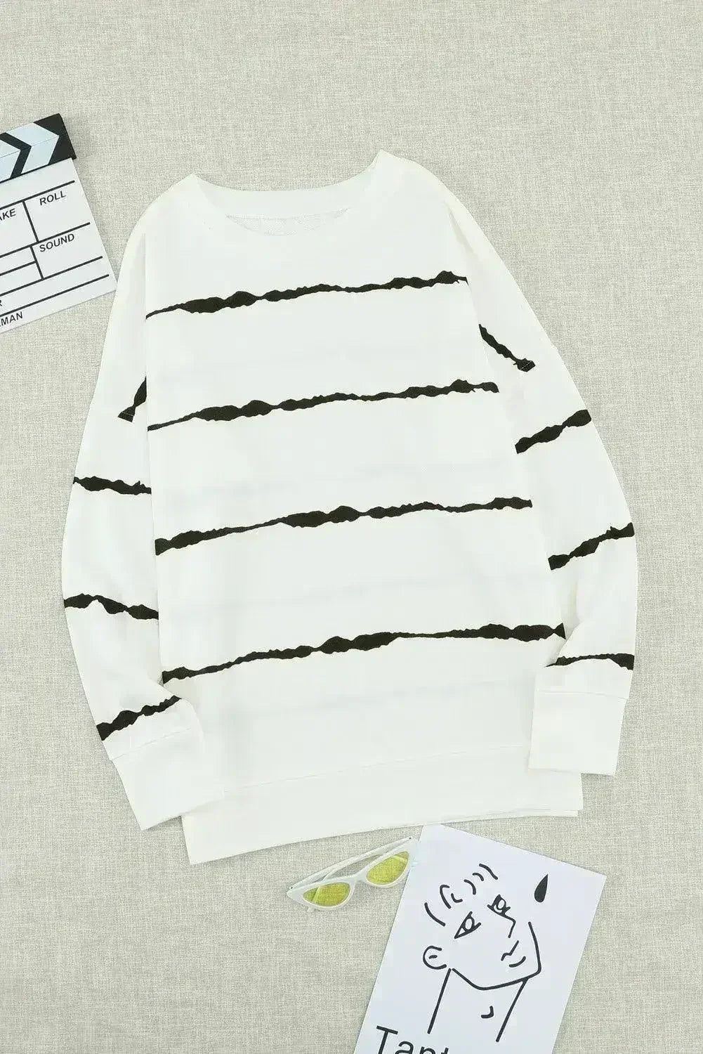 Sweat-shirt Femme à Rayures Tie-dye Blanches